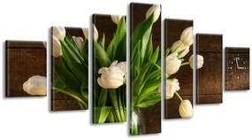 Gario Obraz s hodinami Očarujúce biele tulipány - 7 dielny Rozmery: 160 x 70 cm