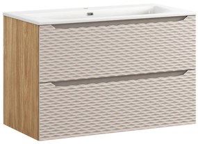 Závěsná skříňka Ocean I se zápustným umyvadlem 90 cm béžová/dub olejovaný
