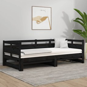 Rozkladacia denná posteľ čierna borovicový masív 2x(90x200) cm