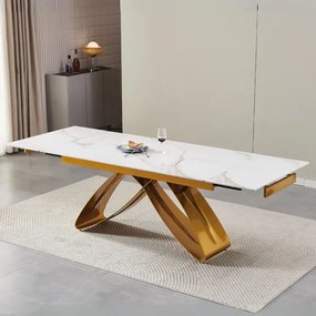 Stôl MATEO 160–240 cm biely mramor/zlatý