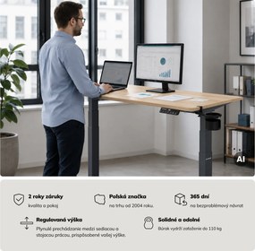 Elektrický stôl s reguláciou výšky ergonomický antracitový/dub sonoma,1400x700 mm: ARIA