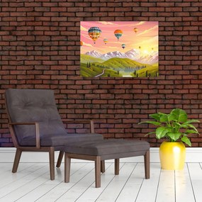 Sklenený obraz balónov nad krajinou (70x50 cm)