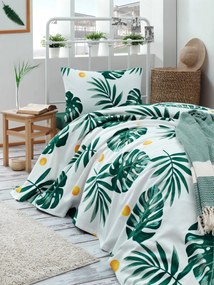 Bavlnený pique prehoz Monstera 160x235 cm zelený/biely