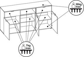 Široká komoda Avola, 180 cm, béžová kašmír/dub cremona