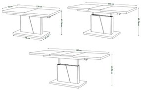 Rozkladací konferenčný/jedálenský stôl so zvíhacou doskou NINO biela/šedá betón