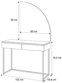 TOALETNÝ STOLÍK NESSIE KAŠMÍR PRAVÝ + ZLATÝ PODSTAVEC + ZRKADLO POLMESIAC