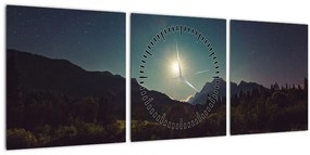 Obraz - nočná obloha (s hodinami) (90x30 cm)