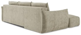 Béžová ženilková rozkladacia rohová pohovka (ľavý roh/s leňoškou) Leila – Makamii