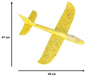KIK Plachtiace lietadlo z polystyrénu 8LED 48x47cm žltá