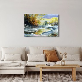 Obraz zimnej rieky, olejomaľba (90x60 cm)