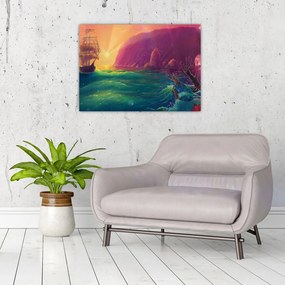 Sklenený obraz - Olejomaľba, Plavba do fantastickej ríše (70x50 cm)