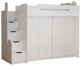 Detská vyvýšená posteľ so šatníkovými skriňami DORIAN III - 200x90 cm - biela