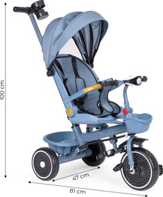 Detská trojkolka ECOTOYS modrá s otočným sedadlom 360°, strieškou a bezpečnostnými pásmi