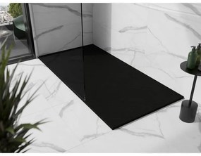 Mexen Stone+, obdĺžniková vanička z minerálneho kompozitu 180 x 100 cm, čierna, čierna krytka, 44701018-B