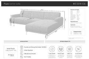 Tmavosivá zamatová rohová pohovka MESONICA Puzo, ľavý roh