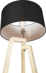 Moderná stojaca lampa drevo s čiernym tienidlom 45 cm - Puros
