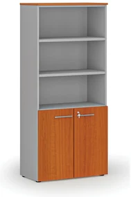 Kombinovaná kancelárska skriňa PRIMO GRAY, dvere na 2 poschodia, 800 x 420 x 1781 mm, sivá/čerešňa