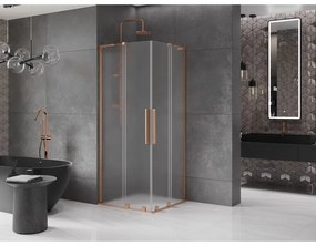 Mexen Velar L Duo, sprchový kút s posuvnými dverami 90 x 90 cm, 8mm sklo námraza, medená matná, 871-090-090-02-33-65