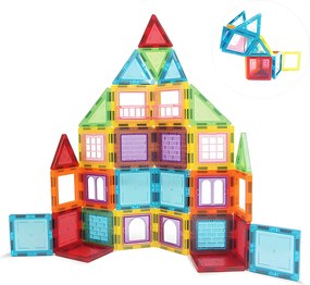 MULTISTORE Magnetická stavebnica 130 dielov – magnetické kocky 2D/3D, kolieska, šablóny, 3+