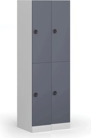 Šatníková skrinka S1 s úložnými boxmi, 2 boxy, 1850 x 300 x 500 mm, kódový zámok, tmavosivé dvere