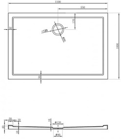 Mexen Flow Slim, obdĺžniková sprchová vanička 110 x 100 cm, biela lesklá, 46R101011