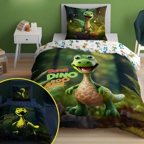 Bavlnené posteľné obliečky svietiace v tme - motív dinosaura 2 časti: 1ks 140x200 + 1ks 70x80