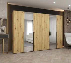 Šatníková skriňa 300 cm Alice 2 (dub artisan + čierna). Akcia -20%. Vlastná spoľahlivá doprava až k Vám domov. 1126190