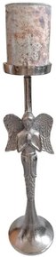 Kovový strieborný anjel so svietnikom Aniel - 15*15*68cm