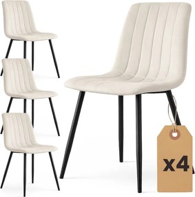 Sada štyroch jedálenských stoličiek LIVO zamatové, béžové / čierne nohy (4 ks)