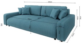 Tyrkysová menčestrová rozkladacia/s úložným priestorom pohovka 234 cm Sara – Ropez