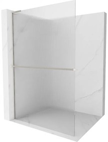 Mexen Kioto+ L, sprchová zástena Walk-In s poličkou a vešiakom 90 x 200 cm, 8mm sklo s rebrovým vzorom, brúsená oceľ profil, 800-090-123-97-09
