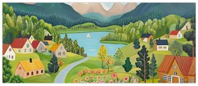 Obraz - Dedina v horách (120x50 cm)