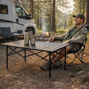 Skladací turistický, kempingový stolík - čierny stolík na piknik Šírka: 55 cm | Dĺžka: 95 cm