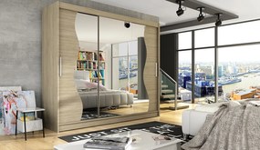 Priestranná šatníková skriňa so zrkadlom Amálie - šírka 250 cm, sonoma