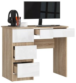 Písací stôl A-7 90 cm dub sonoma/biely lesk ľavý