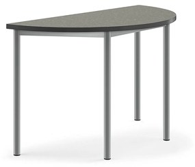 Stôl SONITUS, polkruh, 1200x600x720 mm, linoleum - tmavošedá, strieborná