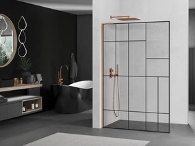 Mexen Kioto L, sprchová zástena Walk-In 80 x 200 cm, 8mm číre sklo čierny vzor, ružové zlato profil, 800-080-103-60-78