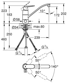 GROHE 31161000 - Drezová batéria EUROSMART COSMOPOLITAN 140° lesklý chróm