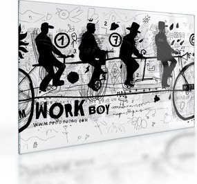 Sklenený obraz - Tímová práca, jazda na bicykli (70x50 cm)