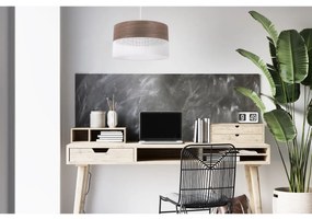 Závesné svietidlo Wood, 1x hnedá orechová dýha/biele PVC tienidlo, (fi 30cm)