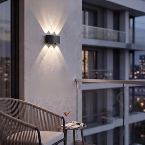 Toolight Toolight, JNH040-6G, vonkajšie LED nástenné svietidlo hore/dole, 6 LED, 12 W, 4000 K, IP44, čierna matná, OSW-56231