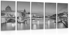 5-dielny obraz oslňujúca panoráma Paríža v čiernobielom prevedení - 200x100