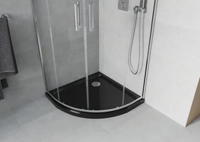 Mexen Rio, štvrťkruhový sprchový kút 90 x 90 cm, 6mm číre sklo, chrómový profil + čierna sprchová vanička, 863-090-090-01-00-4170