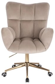 LuxuryForm DESIGN Kreslo AURORA VELUR na zlatej podstave s kolieskami - latte