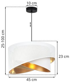 Závesné svietidlo Asti Duo1, 1x PVC/biele textilné tienidlo, (fi 45cm), g, b