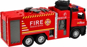 LEAN Toys Hasičské auto s funkciou striekania vody, kovová kabína, svetlá, zvuky, mierka 1:12