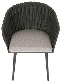 Záhradné stoličky HWC-N38 (SET 6 ks), olefínové lano, krémové vankúše - svetlo hnedá