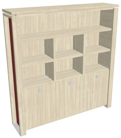 Vysoká skriňa Verno+ S 200 x 46 x 210 cm, s regálom, agát / červená