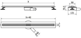 Mexen Flat nerezový sprchový žľab s rotačným 360° sifónom 70 cm, vzor SLIM, ružovo-zlatá, 1641070