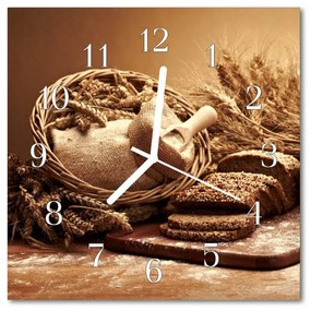 Sklenené hodiny štvorcové Chlieb obilniny 30x30 cm